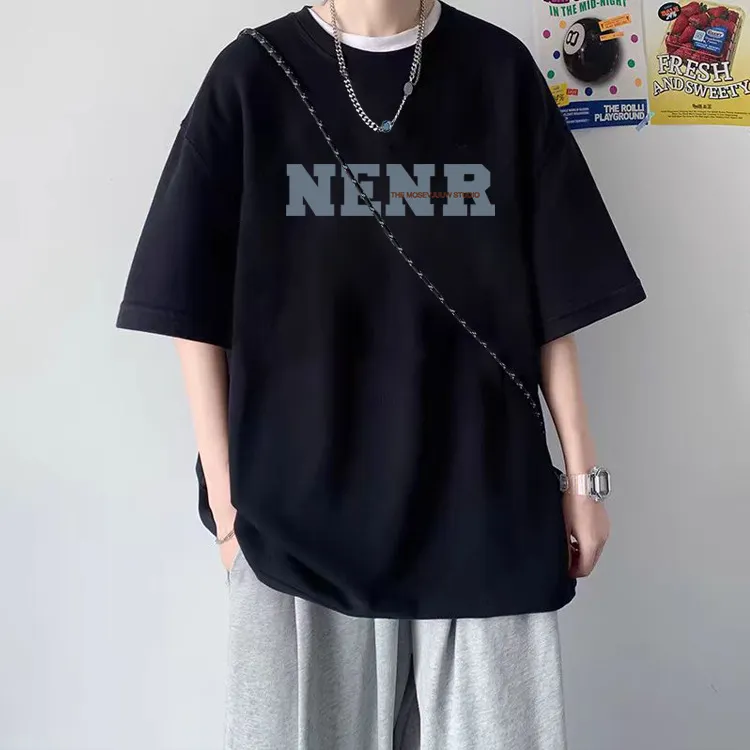 Men's Short Sleeve Cotton T-Shirt - Hong Kong Style Trendy Fashion Summer Top - Loose Fit Casual Tee for Teenagers & Young Adults - New Arrival 2025 thumbnail 10