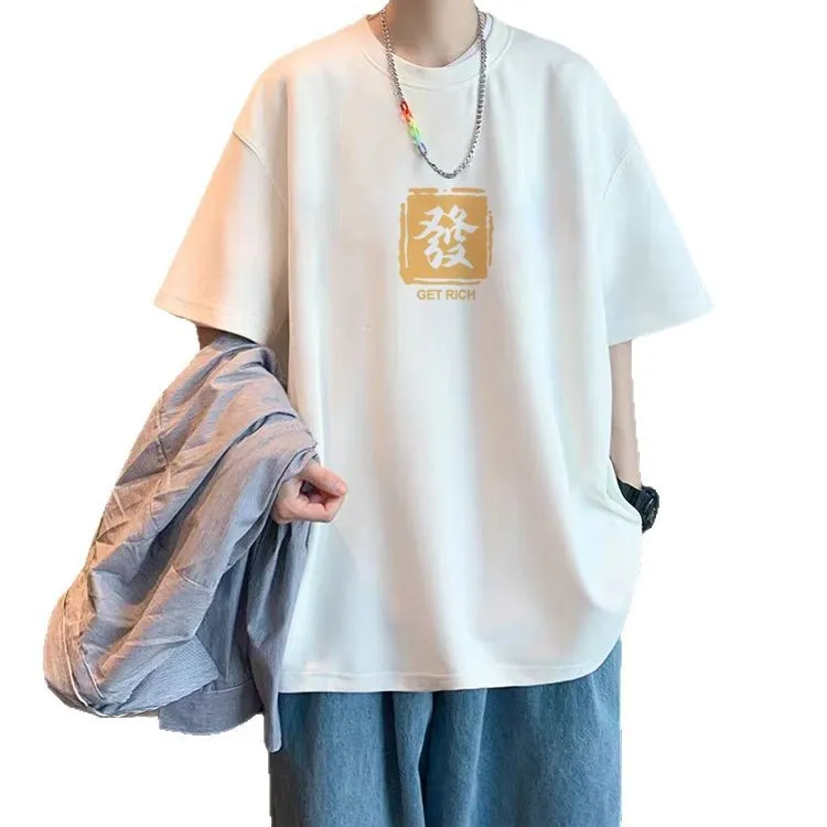 Men's Short Sleeve Cotton T-Shirt - Hong Kong Style Trendy Fashion Summer Top - Loose Fit Casual Tee for Teenagers & Young Adults - New Arrival 2025 thumbnail 5