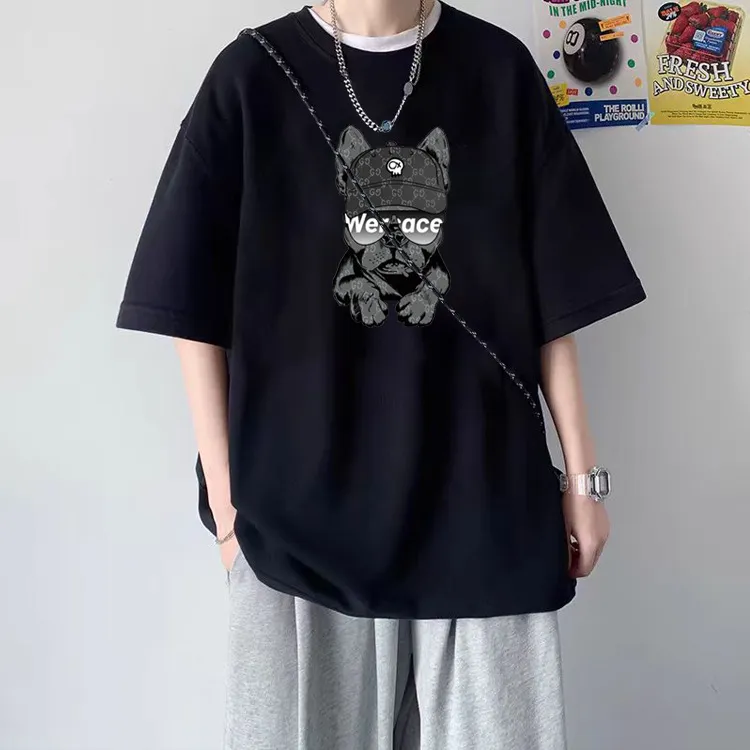 Men's Short Sleeve Cotton T-Shirt - Hong Kong Style Trendy Fashion Summer Top - Loose Fit Casual Tee for Teenagers & Young Adults - New Arrival 2025 thumbnail 4