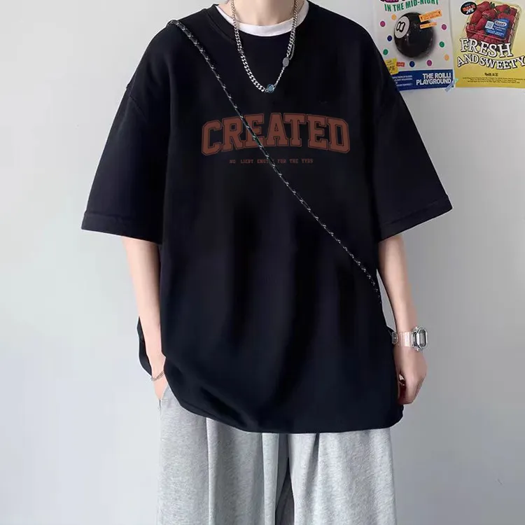Men's Short Sleeve Cotton T-Shirt - Hong Kong Style Trendy Fashion Summer Top - Loose Fit Casual Tee for Teenagers & Young Adults - New Arrival 2025 showcase 9
