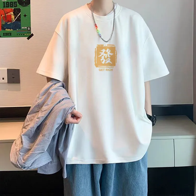 Men's Short Sleeve Cotton T-Shirt - Hong Kong Style Trendy Fashion Summer Top - Loose Fit Casual Tee for Teenagers & Young Adults - New Arrival 2025 showcase 12