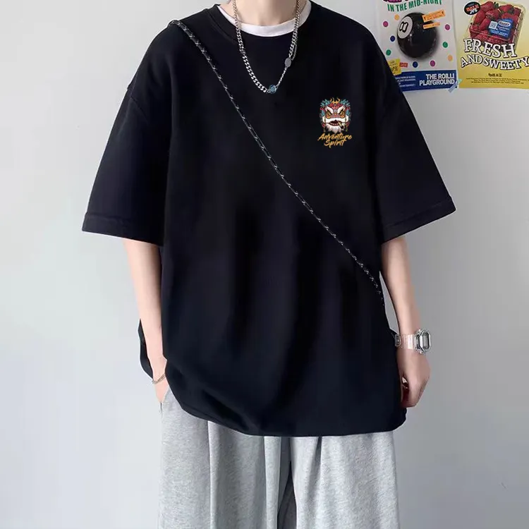 Men's Short Sleeve Cotton T-Shirt - Hong Kong Style Trendy Fashion Summer Top - Loose Fit Casual Tee for Teenagers & Young Adults - New Arrival 2025 showcase 19