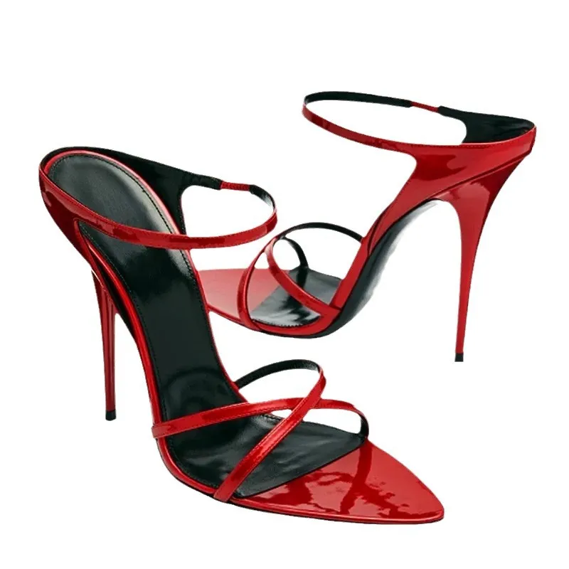 Elegant Pointed Toe Stiletto High Heels for Women - Red Patent Leather One-Strap Sandals - Fashionable Versatile Party & Evening Wear 2024 thumbnail 5