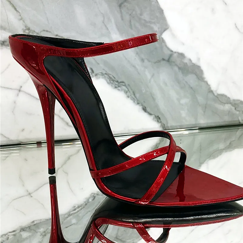 Elegant Pointed Toe Stiletto High Heels for Women - Red Patent Leather One-Strap Sandals - Fashionable Versatile Party & Evening Wear 2024 thumbnail 6
