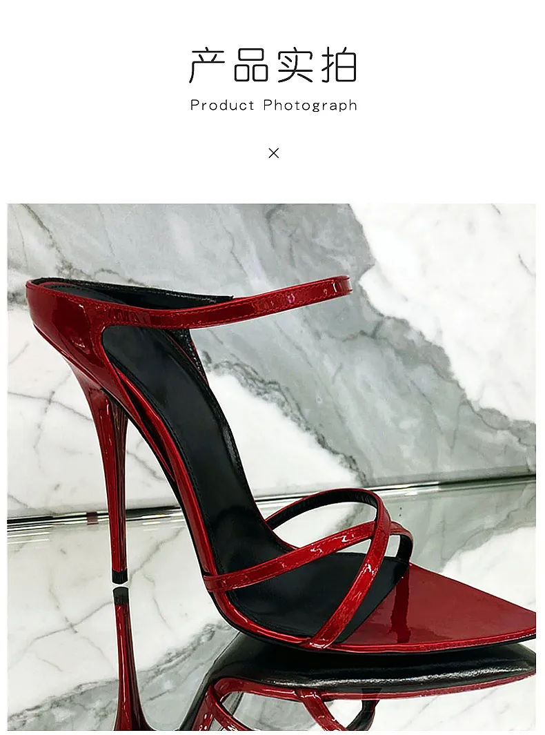 Elegant Pointed Toe Stiletto High Heels for Women - Red Patent Leather One-Strap Sandals - Fashionable Versatile Party & Evening Wear 2024 showcase 3