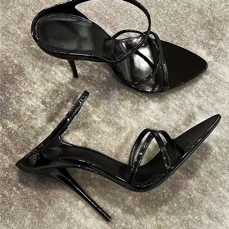 Elegant Pointed Toe Stiletto High Heels for Women - Red Patent Leather One-Strap Sandals - Fashionable Versatile Party & Evening Wear 2024 thumbnail 3
