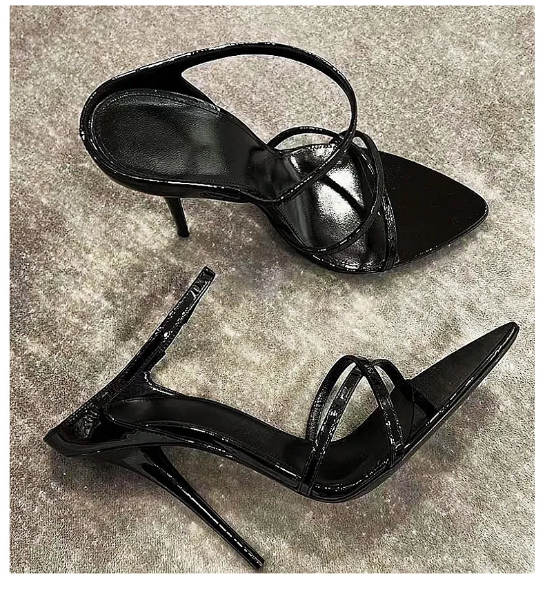 Elegant Pointed Toe Stiletto High Heels for Women - Red Patent Leather One-Strap Sandals - Fashionable Versatile Party & Evening Wear 2024 showcase 5