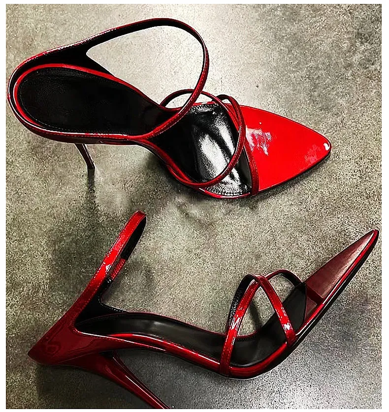 Elegant Pointed Toe Stiletto High Heels for Women - Red Patent Leather One-Strap Sandals - Fashionable Versatile Party & Evening Wear 2024 showcase 4