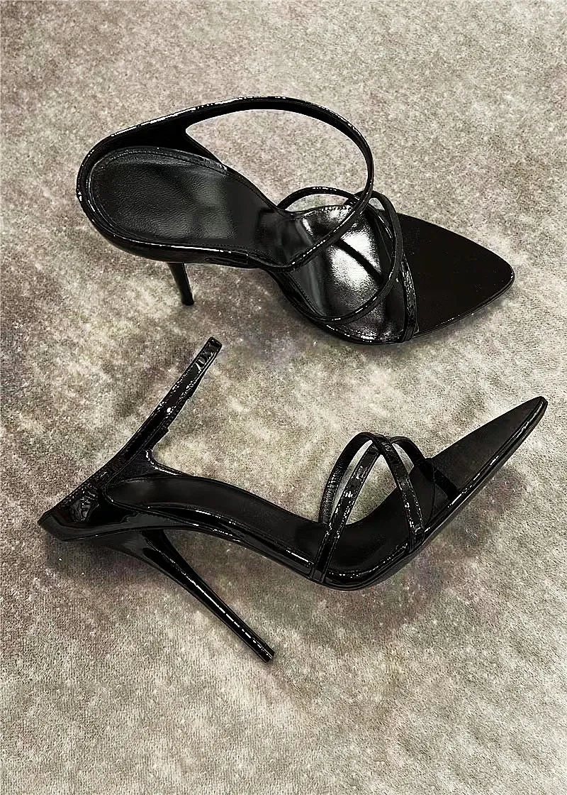 Elegant Pointed Toe Stiletto High Heels for Women - Red Patent Leather One-Strap Sandals - Fashionable Versatile Party & Evening Wear 2024 thumbnail 8
