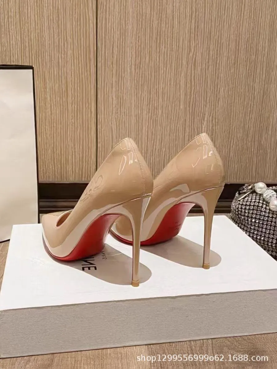Women's Elegant Pointed Toe High Heels - Black Patent Leather-Look Dress Pumps with Red Soles - Stylish Spring & Autumn Party Shoes showcase 3