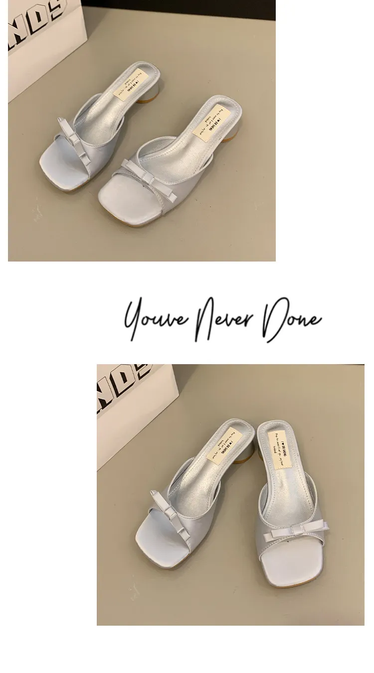 Women's Elegant Bow High Heel Sandals - French Evening Style Thick Heel Slippers - Summer Outerwear Fashion for Ladies showcase 13