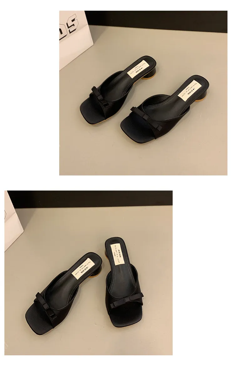 Women's Elegant Bow High Heel Sandals - French Evening Style Thick Heel Slippers - Summer Outerwear Fashion for Ladies showcase 20