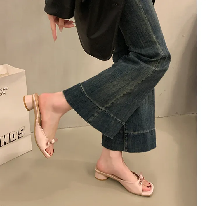 Women's Elegant Bow High Heel Sandals - French Evening Style Thick Heel Slippers - Summer Outerwear Fashion for Ladies showcase 6