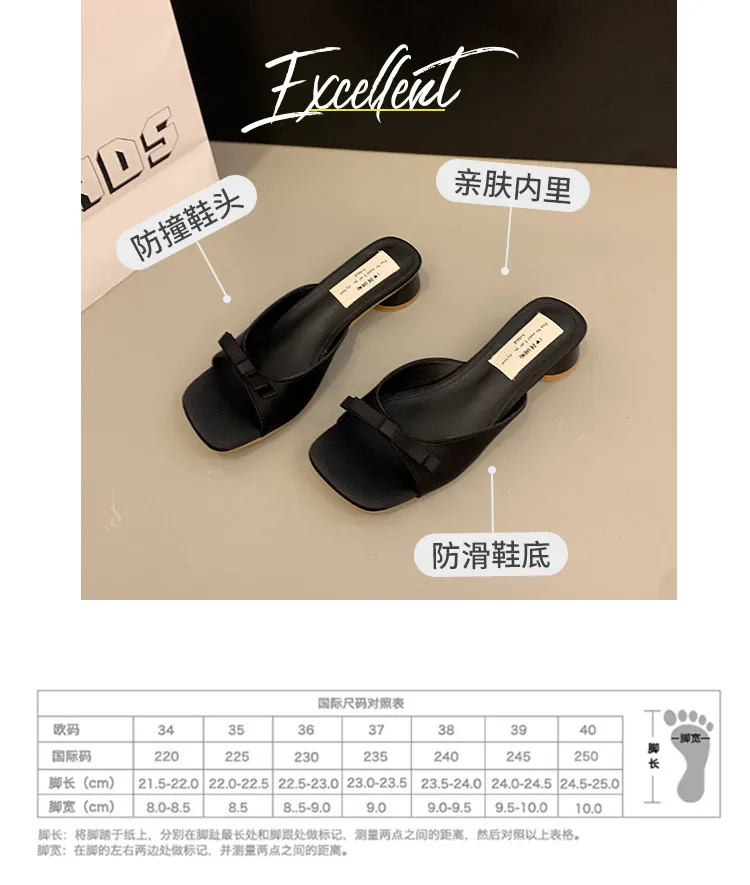 Women's Elegant Bow High Heel Sandals - French Evening Style Thick Heel Slippers - Summer Outerwear Fashion for Ladies showcase 15