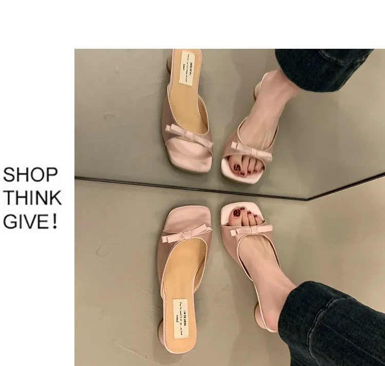 Women's Elegant Bow High Heel Sandals - French Evening Style Thick Heel Slippers - Summer Outerwear Fashion for Ladies showcase 3