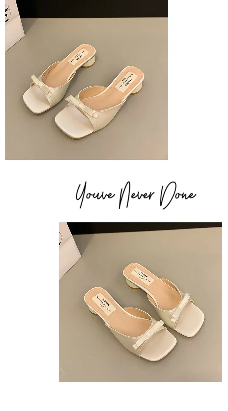 Women's Elegant Bow High Heel Sandals - French Evening Style Thick Heel Slippers - Summer Outerwear Fashion for Ladies showcase 17