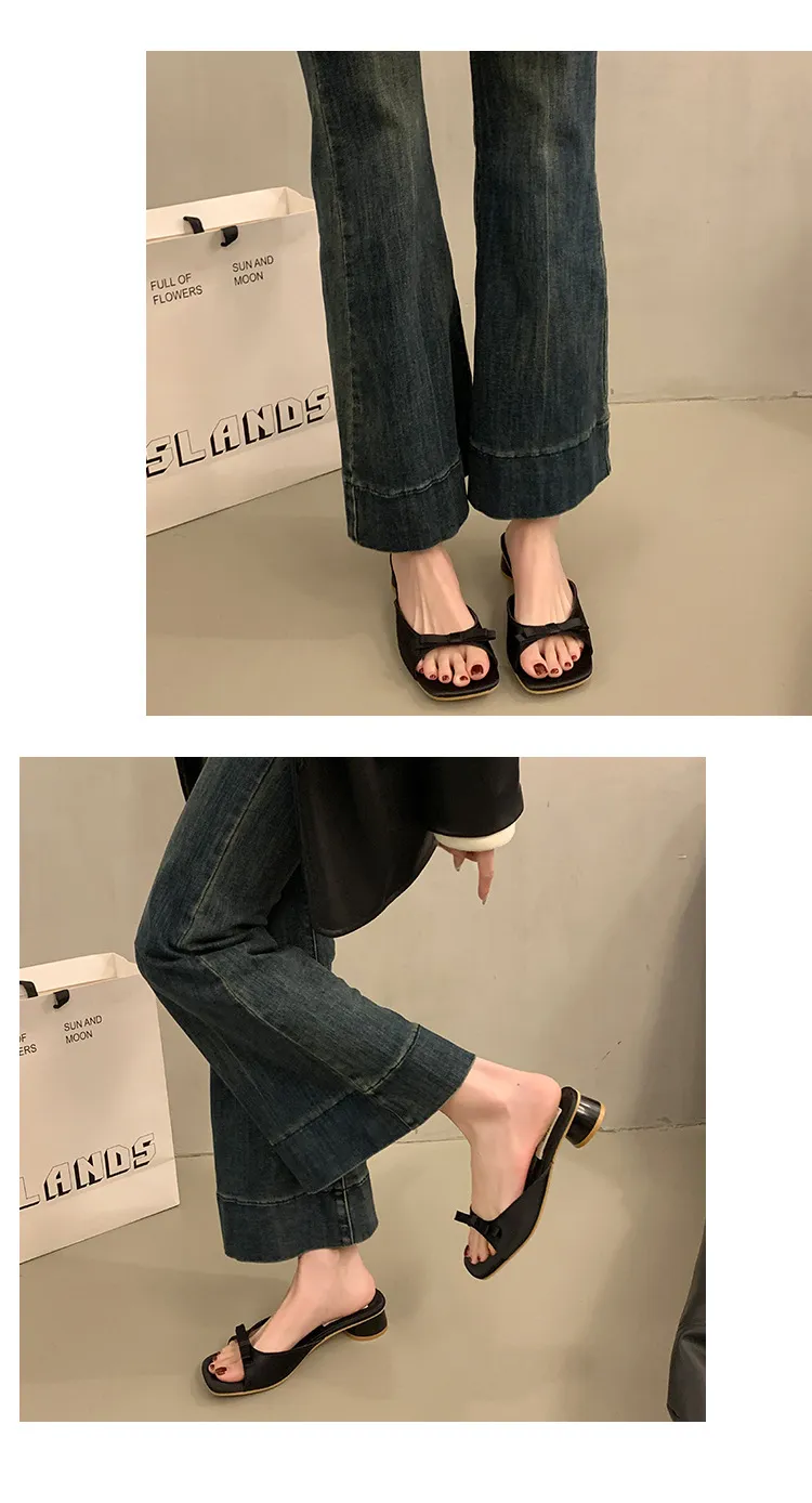 Women's Elegant Bow High Heel Sandals - French Evening Style Thick Heel Slippers - Summer Outerwear Fashion for Ladies showcase 14