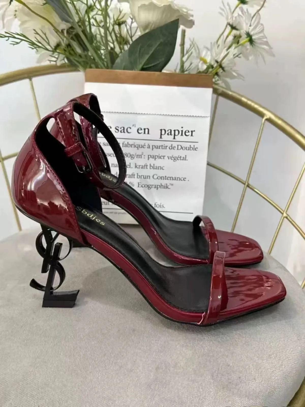 Burgundy Black Heel Sandals