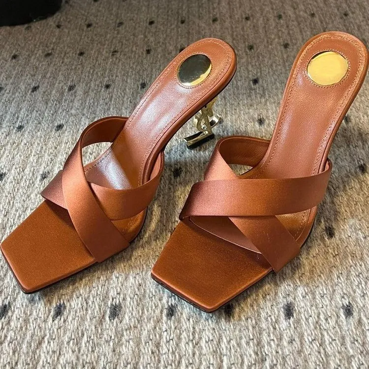 Brown Gold Heel Slippers