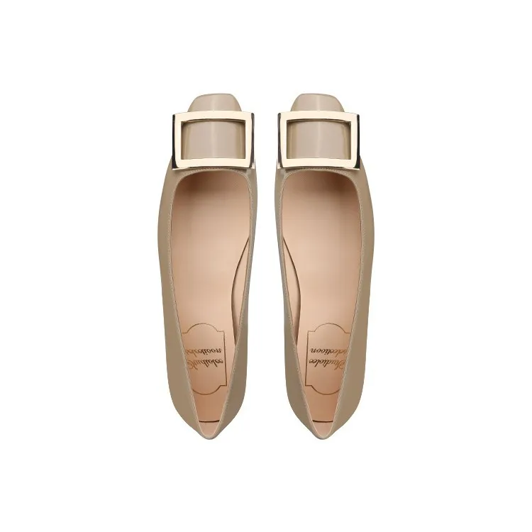 Women's Classic Square Buckle High Heels - Summer Thick Heel Flats, Small Square Toe Work Shoes for Ladies thumbnail 5