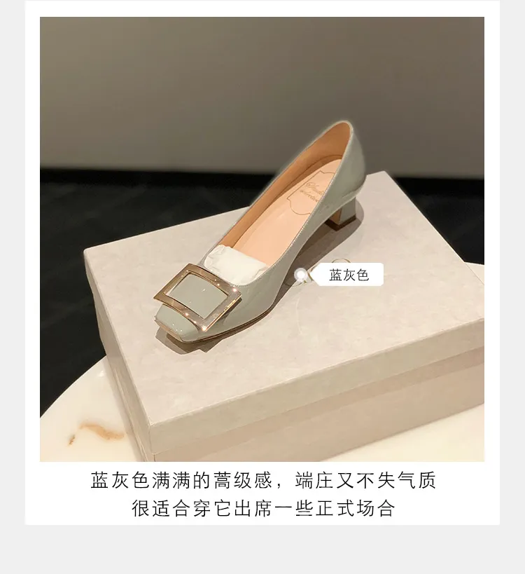 Women's Classic Square Buckle High Heels - Summer Thick Heel Flats, Small Square Toe Work Shoes for Ladies showcase 6