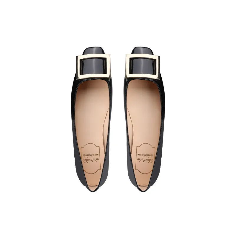 Women's Classic Square Buckle High Heels - Summer Thick Heel Flats, Small Square Toe Work Shoes for Ladies thumbnail 10