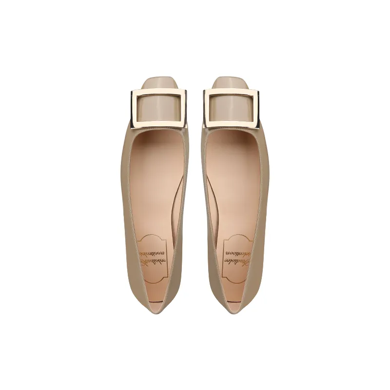 Women's Classic Square Buckle High Heels - Summer Thick Heel Flats, Small Square Toe Work Shoes for Ladies thumbnail 6
