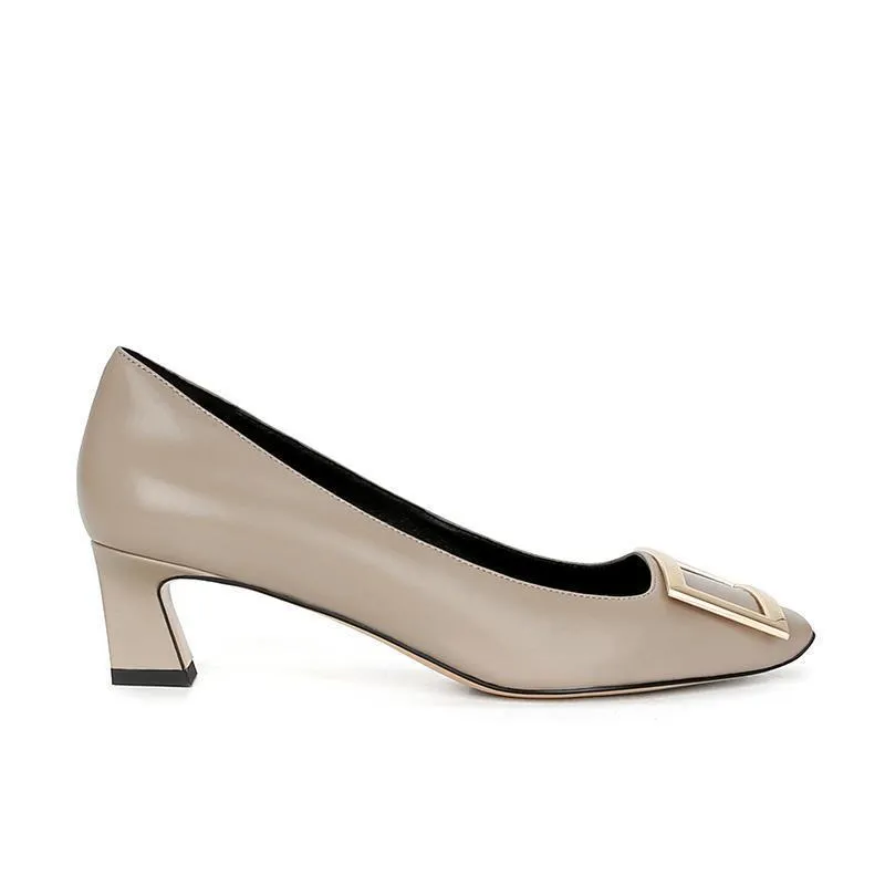Gray Cowhide - Chunky Heel