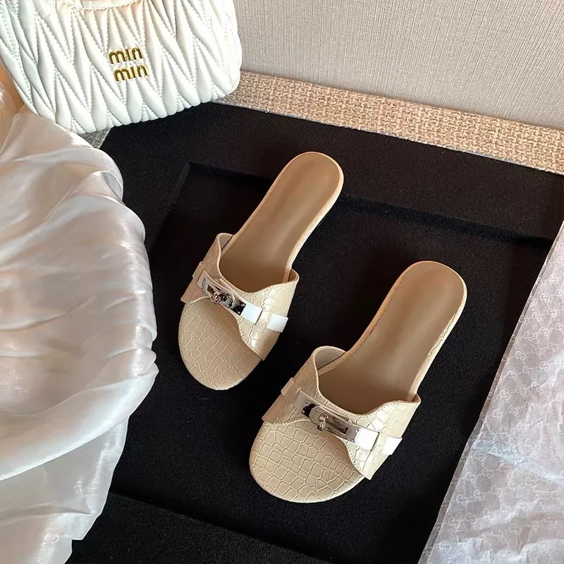 Women's Crocodile Pattern High Heel Sandals - Korean Style Open Toe Thick Heel Sandals with Gold Buckle - White Summer Fashion thumbnail 9