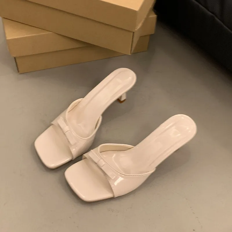 Women's High Heel Slippers - French Style Stiletto Heel Slip-Ons with Bow - 2025 Summer Fashion Square Toe Sandals for Women thumbnail 3