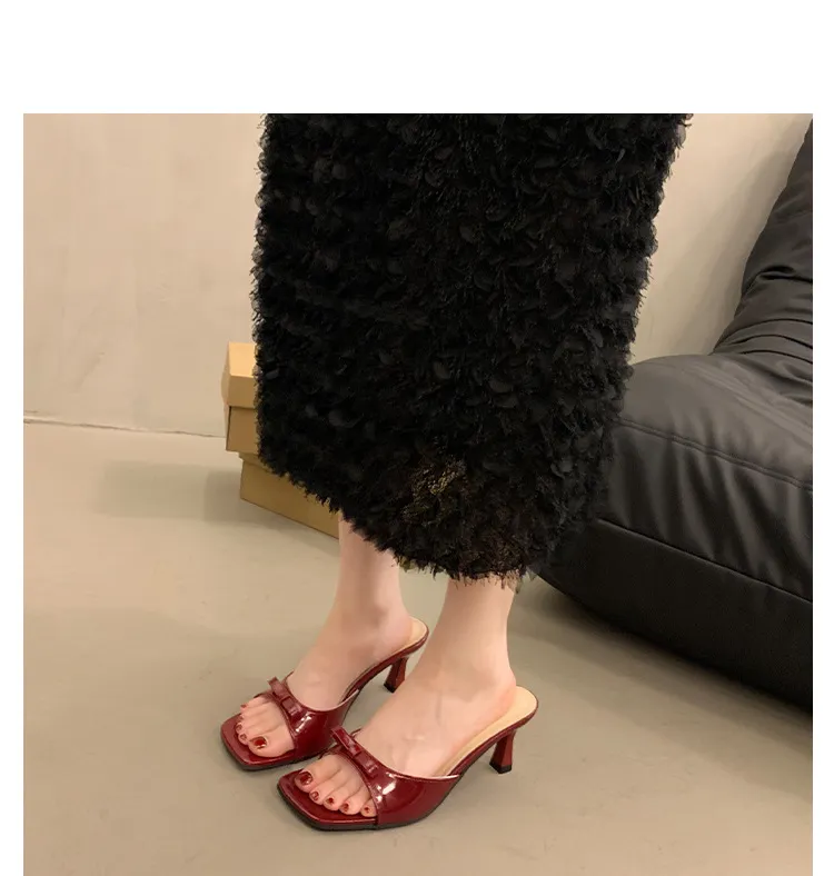 Women's High Heel Slippers - French Style Stiletto Heel Slip-Ons with Bow - 2025 Summer Fashion Square Toe Sandals for Women showcase 10