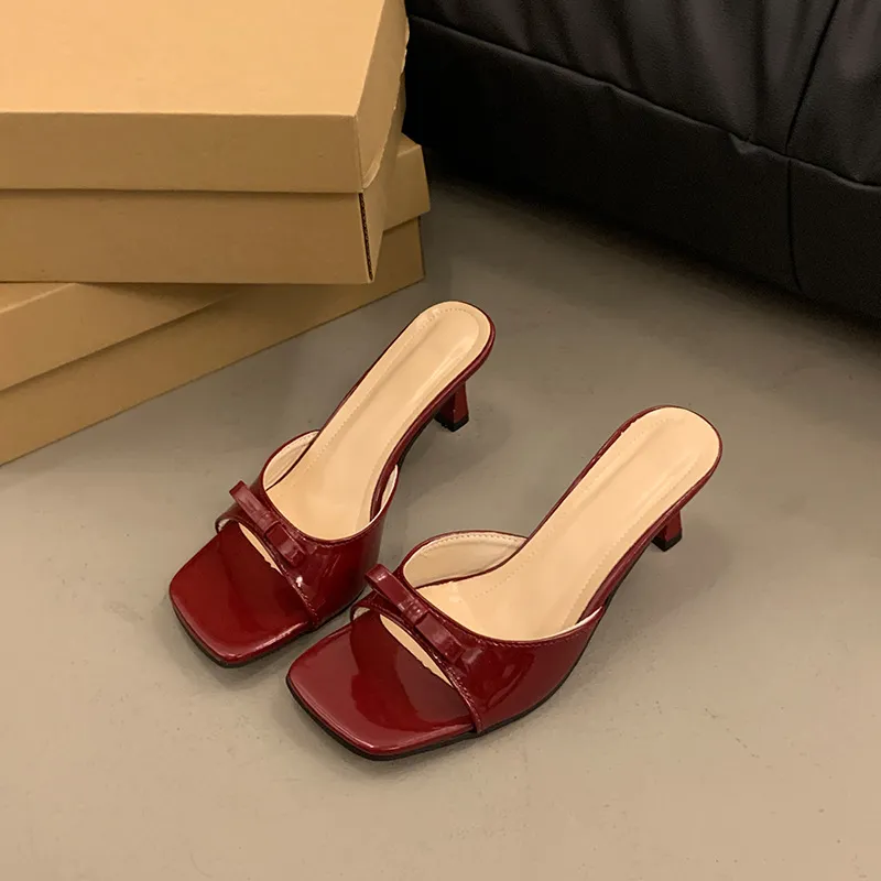 Women's High Heel Slippers - French Style Stiletto Heel Slip-Ons with Bow - 2025 Summer Fashion Square Toe Sandals for Women showcase 15