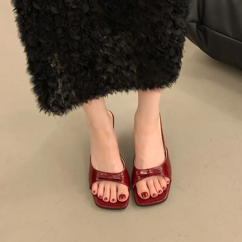 Women's High Heel Slippers - French Style Stiletto Heel Slip-Ons with Bow - 2025 Summer Fashion Square Toe Sandals for Women thumbnail 4
