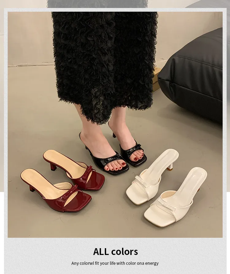 Women's High Heel Slippers - French Style Stiletto Heel Slip-Ons with Bow - 2025 Summer Fashion Square Toe Sandals for Women showcase 5