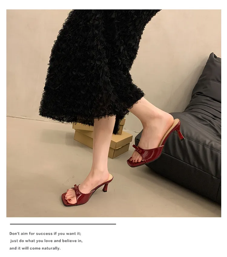 Women's High Heel Slippers - French Style Stiletto Heel Slip-Ons with Bow - 2025 Summer Fashion Square Toe Sandals for Women showcase 12