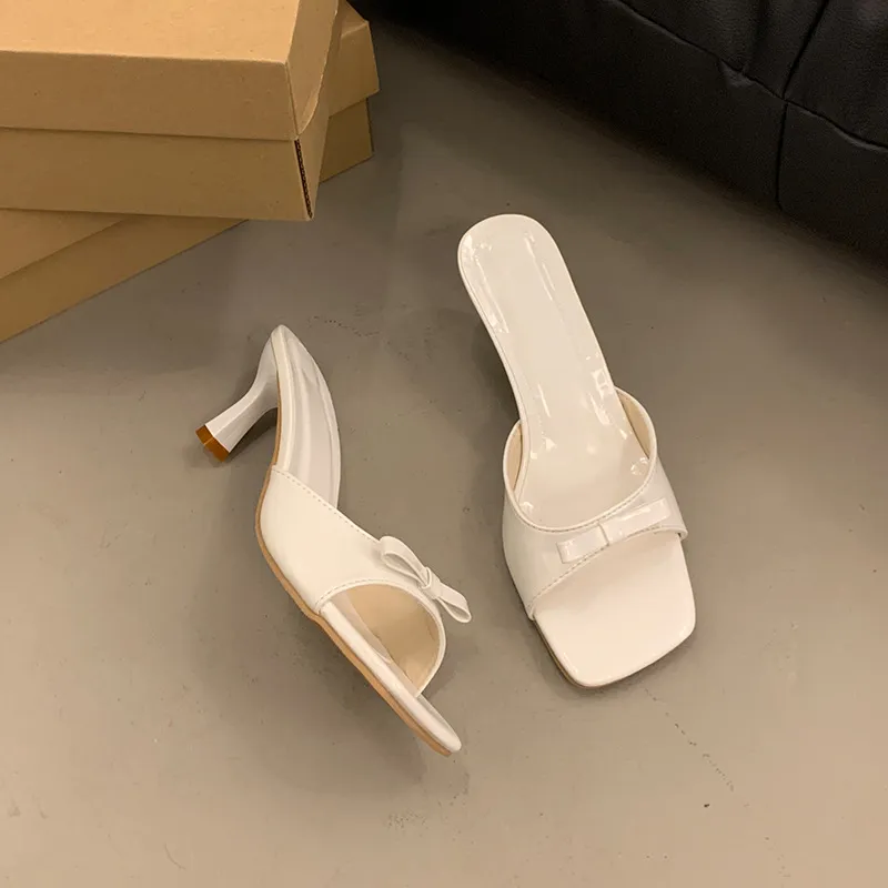 Women's High Heel Slippers - French Style Stiletto Heel Slip-Ons with Bow - 2025 Summer Fashion Square Toe Sandals for Women showcase 11