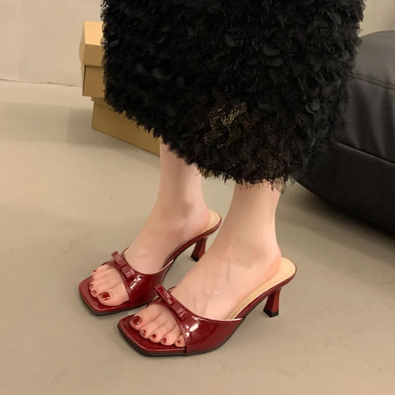 Women's High Heel Slippers - French Style Stiletto Heel Slip-Ons with Bow - 2025 Summer Fashion Square Toe Sandals for Women showcase 7