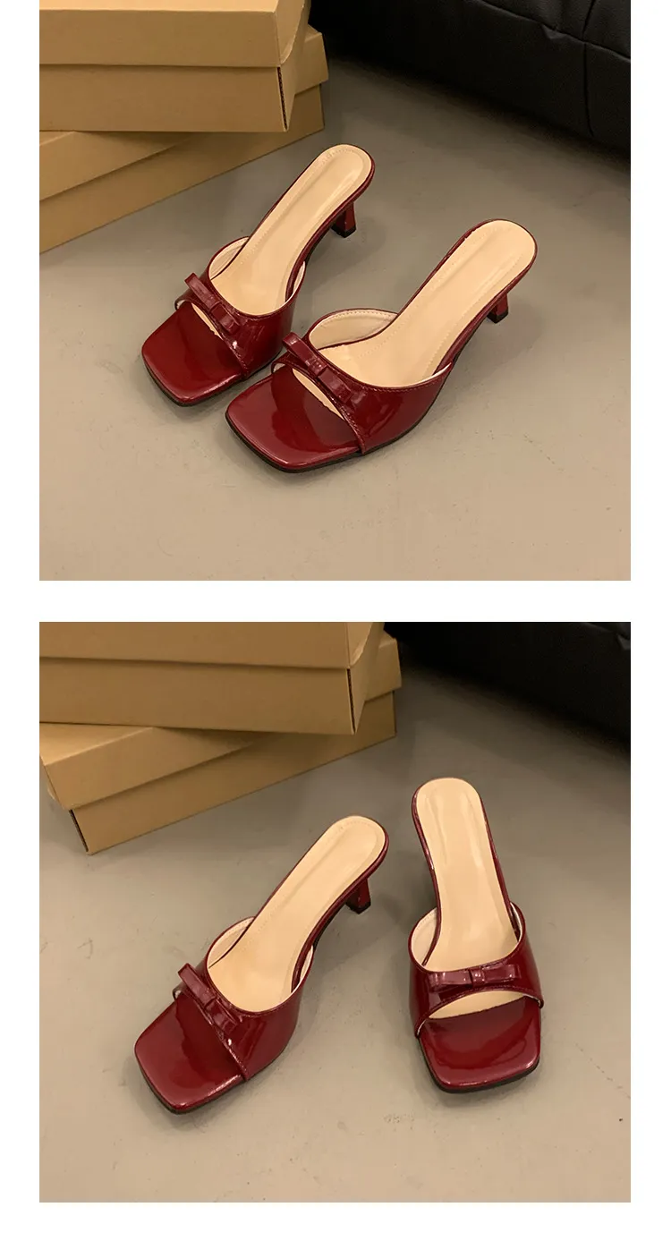 Women's High Heel Slippers - French Style Stiletto Heel Slip-Ons with Bow - 2025 Summer Fashion Square Toe Sandals for Women showcase 13