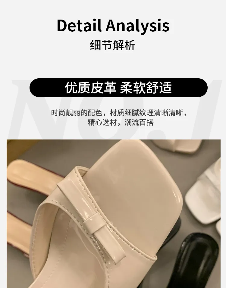 Women's High Heel Slippers - French Style Stiletto Heel Slip-Ons with Bow - 2025 Summer Fashion Square Toe Sandals for Women showcase 1