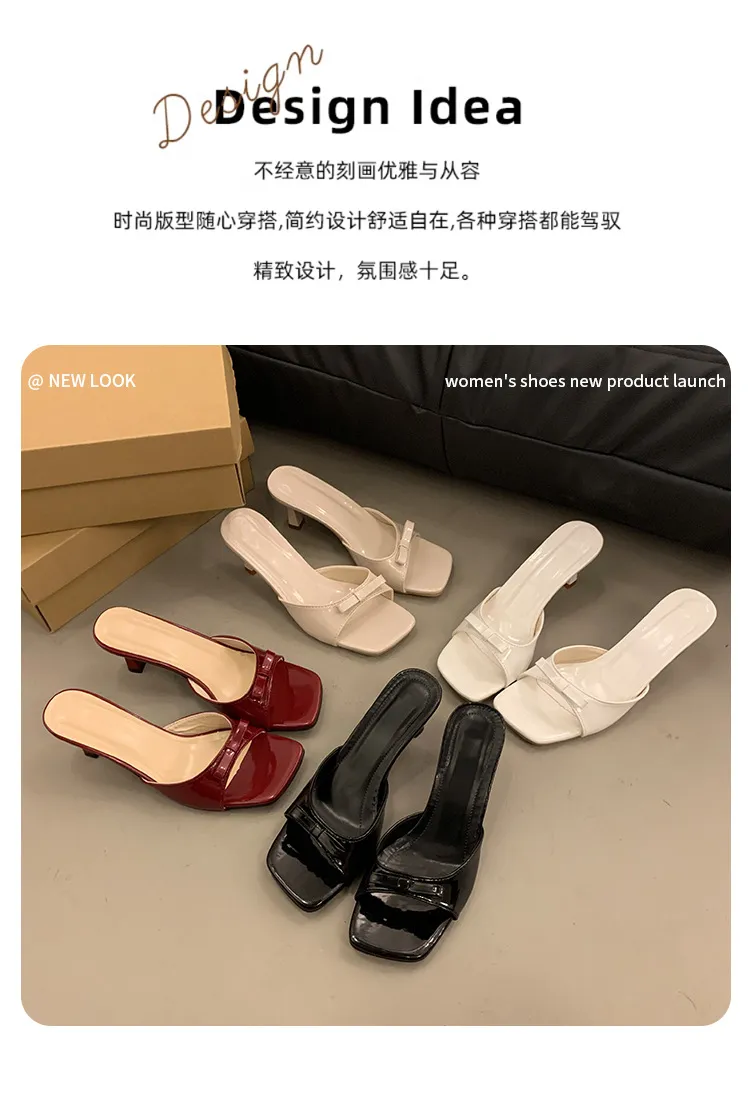 Women's High Heel Slippers - French Style Stiletto Heel Slip-Ons with Bow - 2025 Summer Fashion Square Toe Sandals for Women showcase 3