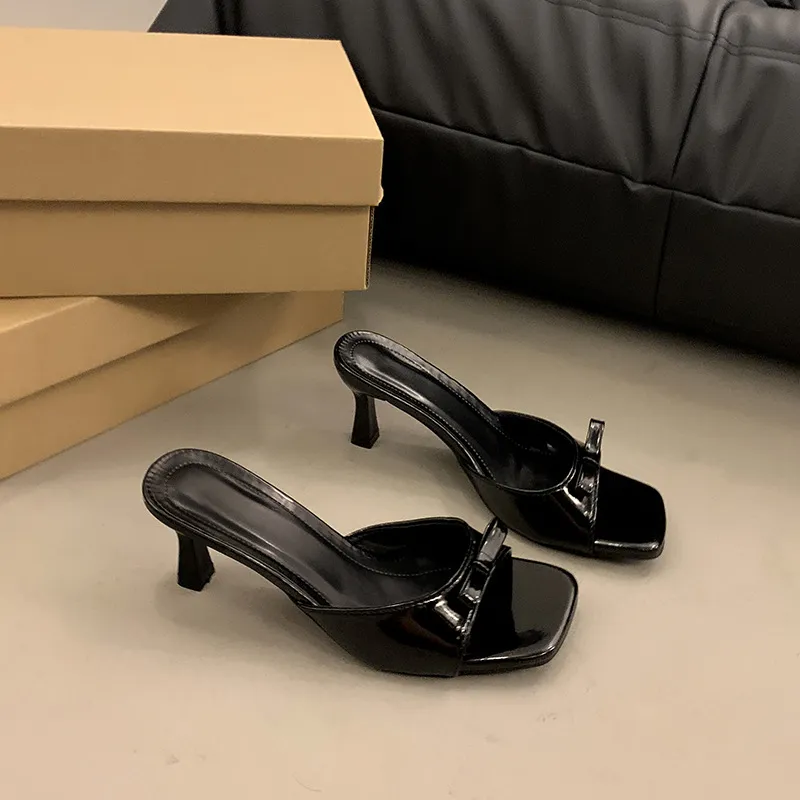 Women's High Heel Slippers - French Style Stiletto Heel Slip-Ons with Bow - 2025 Summer Fashion Square Toe Sandals for Women thumbnail 8