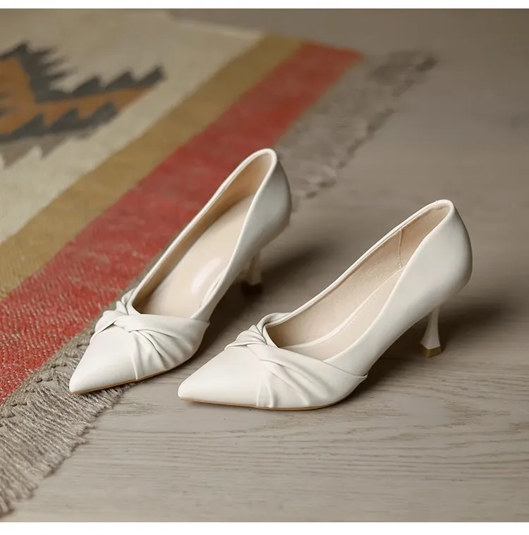 Women's Off-White Stiletto Heels Pointed Toe Professional Work Shoes 2025 Spring Collection - Comfortable, Non-Slip, Elegant High Heels for Art Exams, Broadcasting, Hosting showcase 14