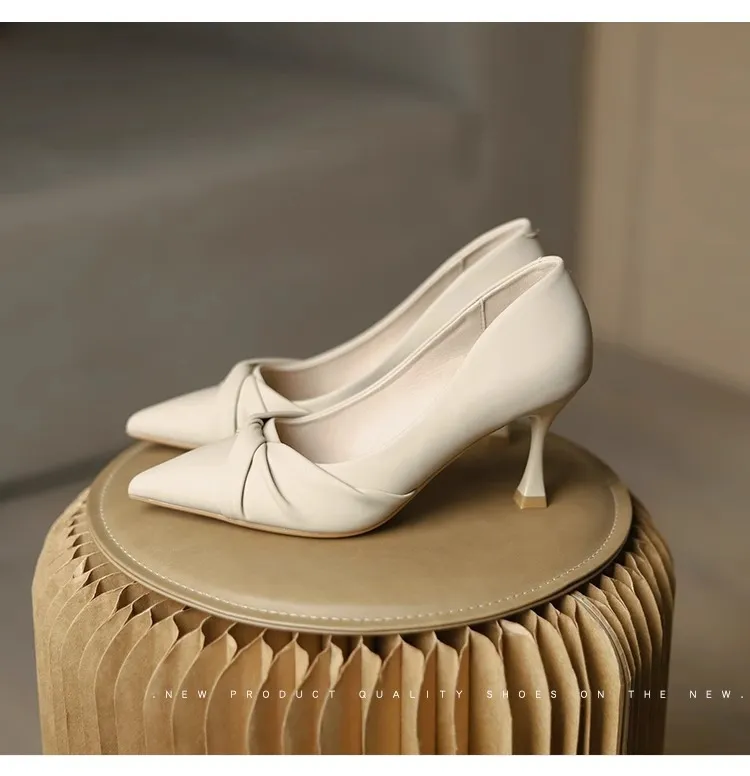 Women's Off-White Stiletto Heels Pointed Toe Professional Work Shoes 2025 Spring Collection - Comfortable, Non-Slip, Elegant High Heels for Art Exams, Broadcasting, Hosting showcase 9