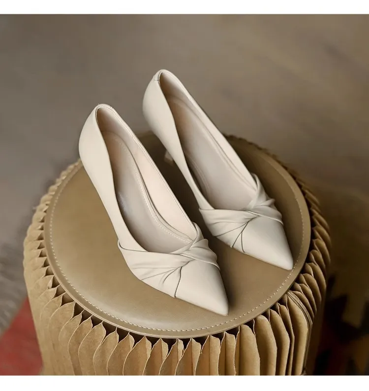 Women's Off-White Stiletto Heels Pointed Toe Professional Work Shoes 2025 Spring Collection - Comfortable, Non-Slip, Elegant High Heels for Art Exams, Broadcasting, Hosting showcase 16