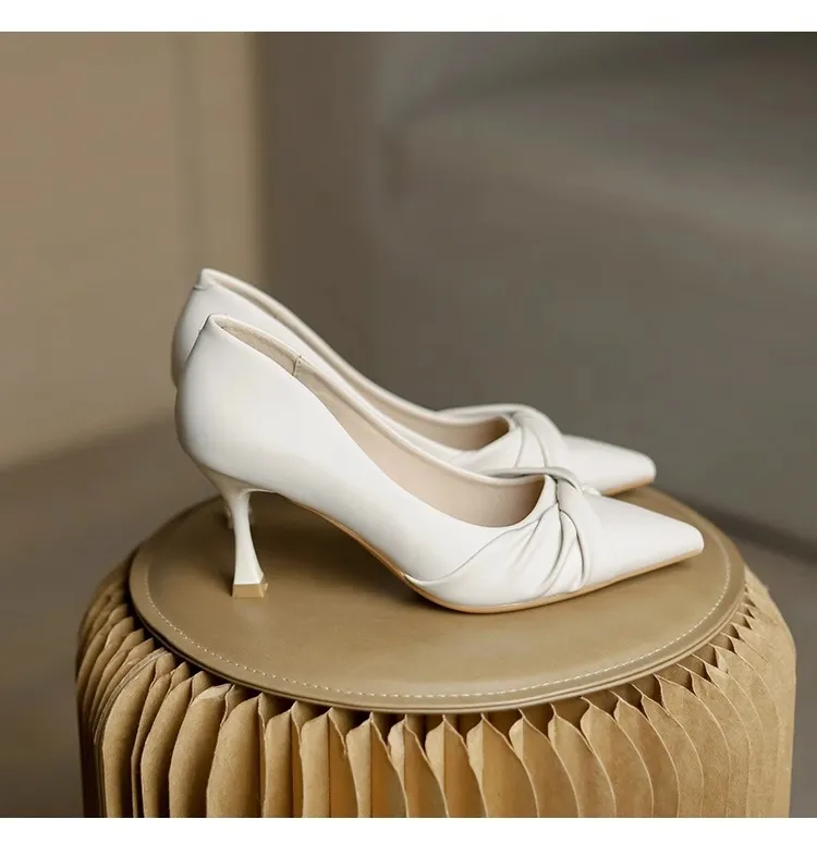 Women's Off-White Stiletto Heels Pointed Toe Professional Work Shoes 2025 Spring Collection - Comfortable, Non-Slip, Elegant High Heels for Art Exams, Broadcasting, Hosting showcase 17