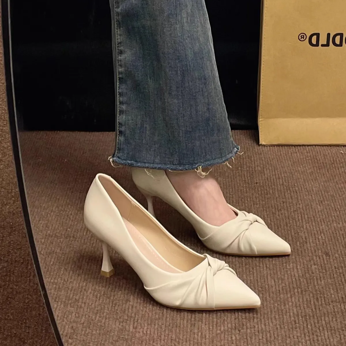 Women's Off-White Stiletto Heels Pointed Toe Professional Work Shoes 2025 Spring Collection - Comfortable, Non-Slip, Elegant High Heels for Art Exams, Broadcasting, Hosting showcase 6