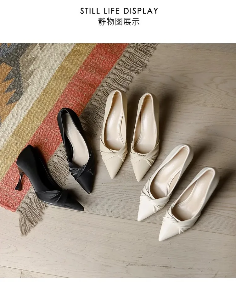Women's Off-White Stiletto Heels Pointed Toe Professional Work Shoes 2025 Spring Collection - Comfortable, Non-Slip, Elegant High Heels for Art Exams, Broadcasting, Hosting showcase 11