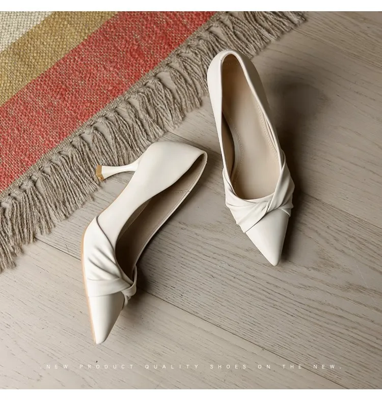 Women's Off-White Stiletto Heels Pointed Toe Professional Work Shoes 2025 Spring Collection - Comfortable, Non-Slip, Elegant High Heels for Art Exams, Broadcasting, Hosting showcase 13