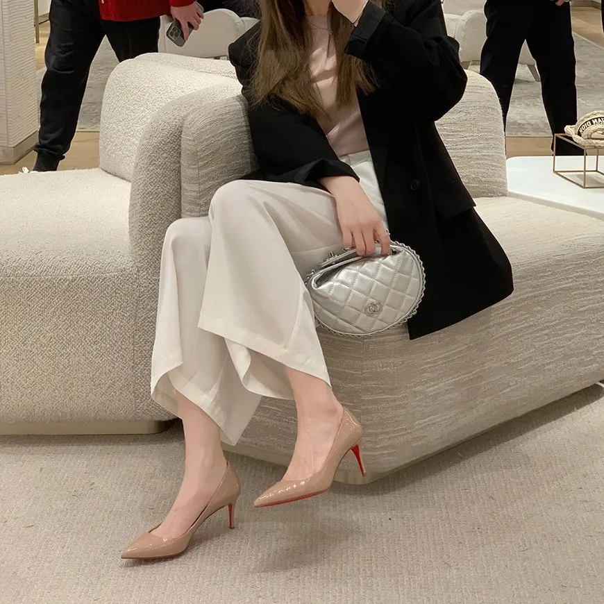 Women's Pointed Toe High Heels Stilettos Genuine Sheepskin Leather Red Bottom Court Shoes Comfortable Slip-On Dress Pumps for Work Party Wedding thumbnail 2