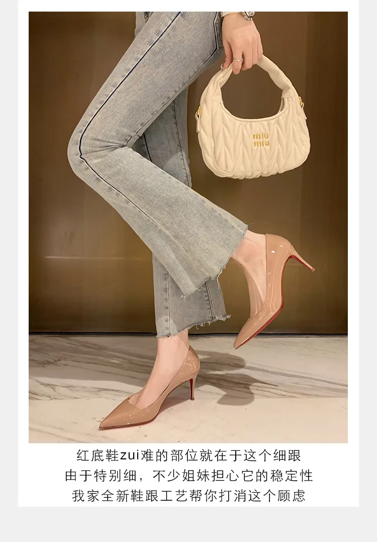 Women's Pointed Toe High Heels Stilettos Genuine Sheepskin Leather Red Bottom Court Shoes Comfortable Slip-On Dress Pumps for Work Party Wedding showcase 13